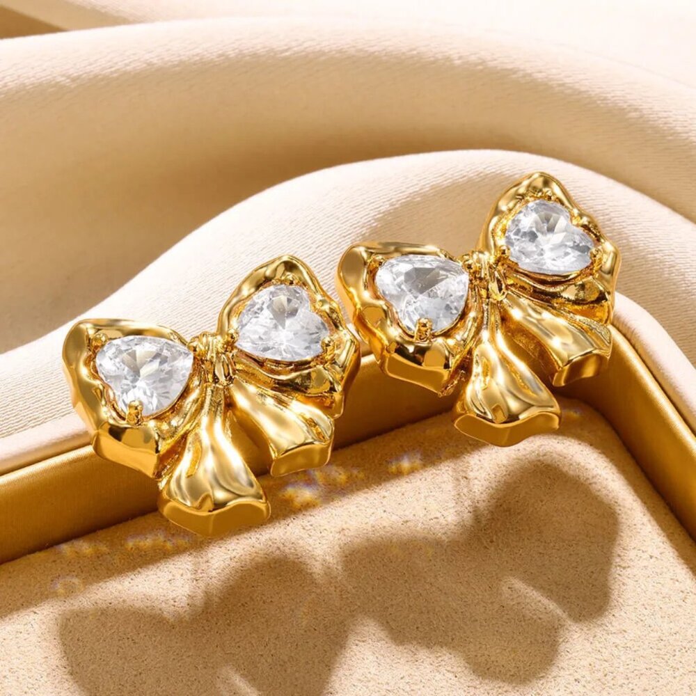 Bow Shaped Zircon Alloy Earrings | Luxury Style Fashion Jewelry  Ear Decorations